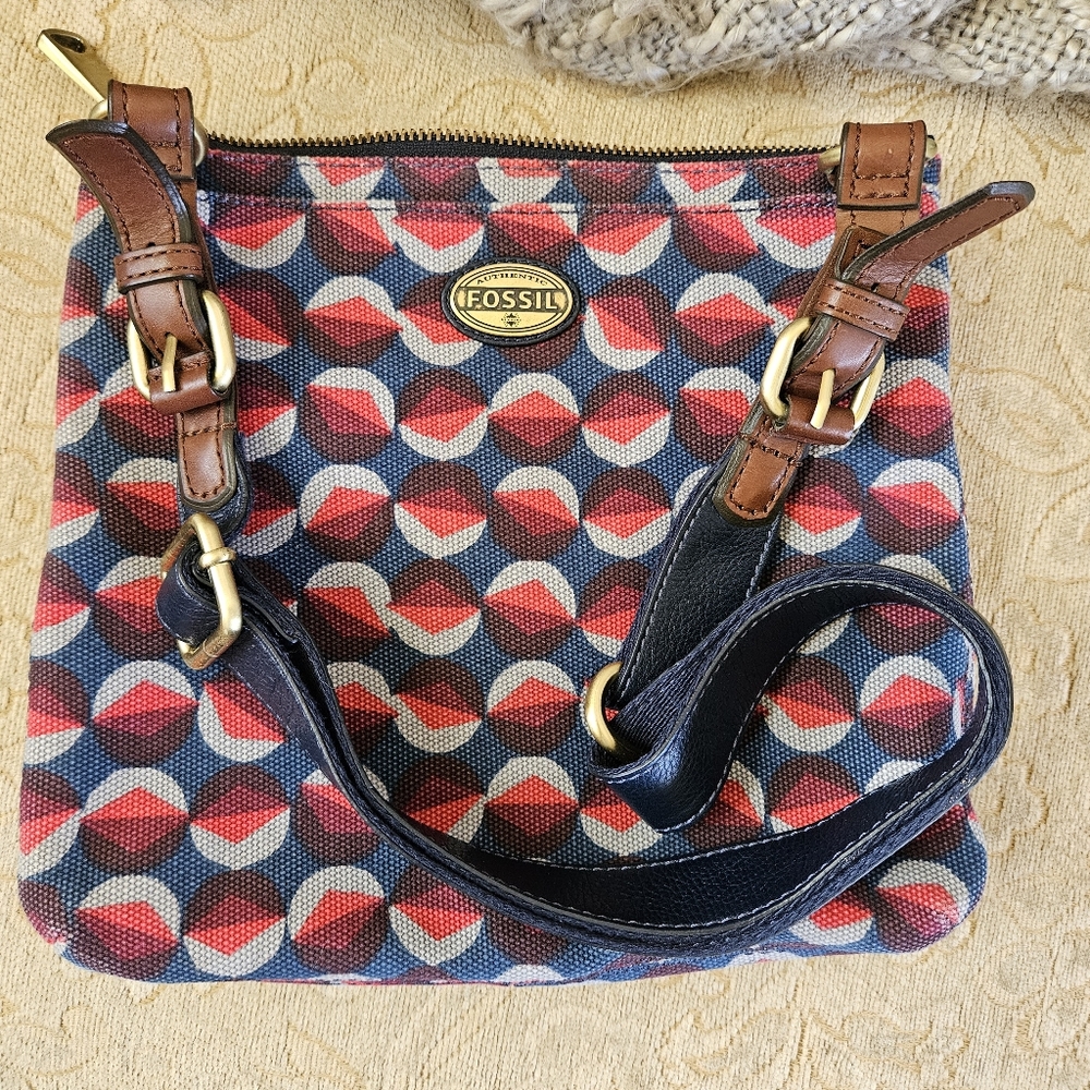 Fossil Explorer Geometric Canvas Leather Strap